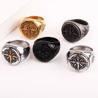 punk circular compass gothic stainless steel ring men vintage black promise rings wholesale lots bulk gifts for men