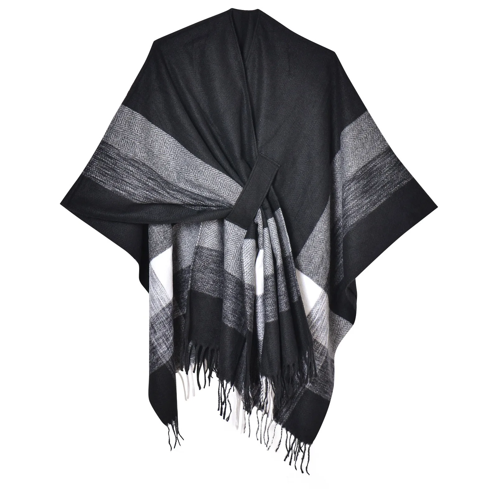 Осенне-зимний теплый шарф шаль женская бандажная полосатая накидка