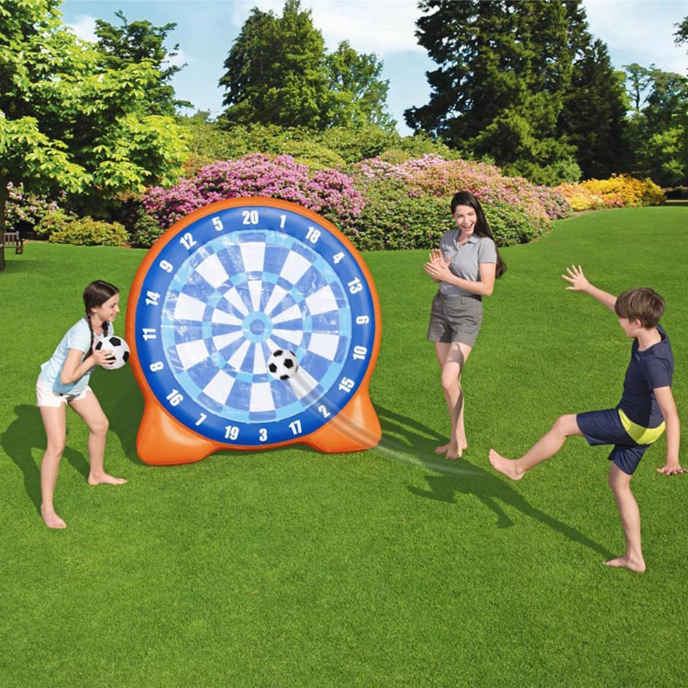 مصغرة 1.6 متر H لوحة النبالة البالونية لعبة كرة القدم البلاستيكية كرة قدم قابلة للنفخ اطلاق النار السهام المجلس مع عثرة الهواء للأطفال