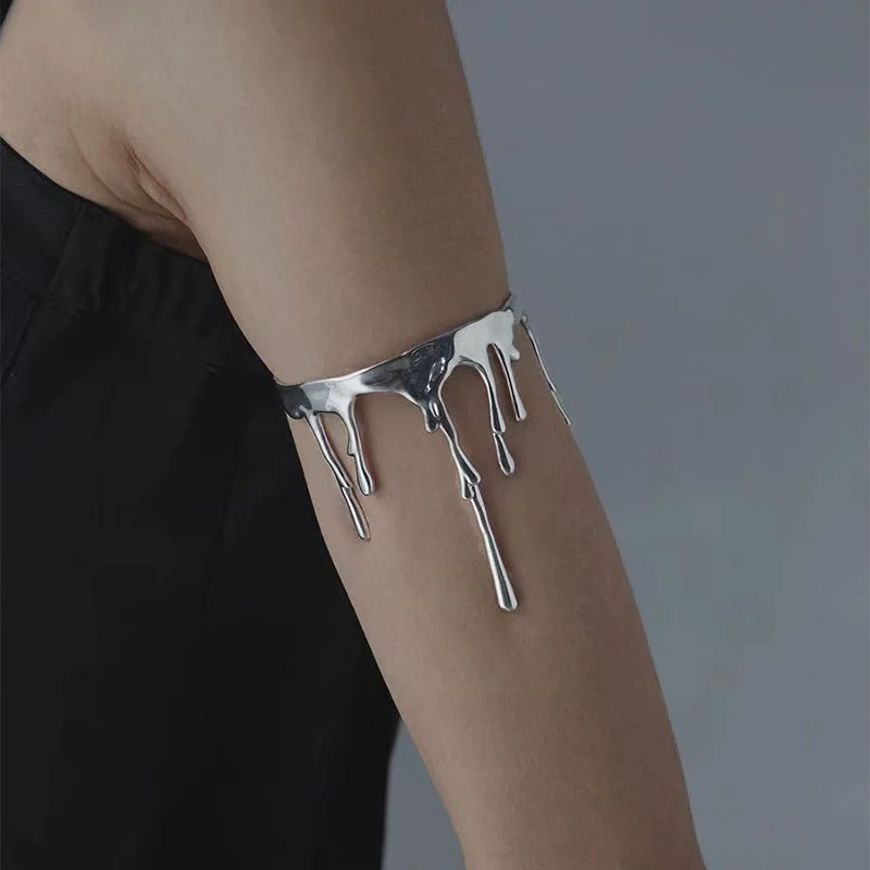 

Minar Unique Design Gold Silver Plated Metallic Lava Water Drop Bangles for Women Irregular Geometric Cuff Bracelets Accessories