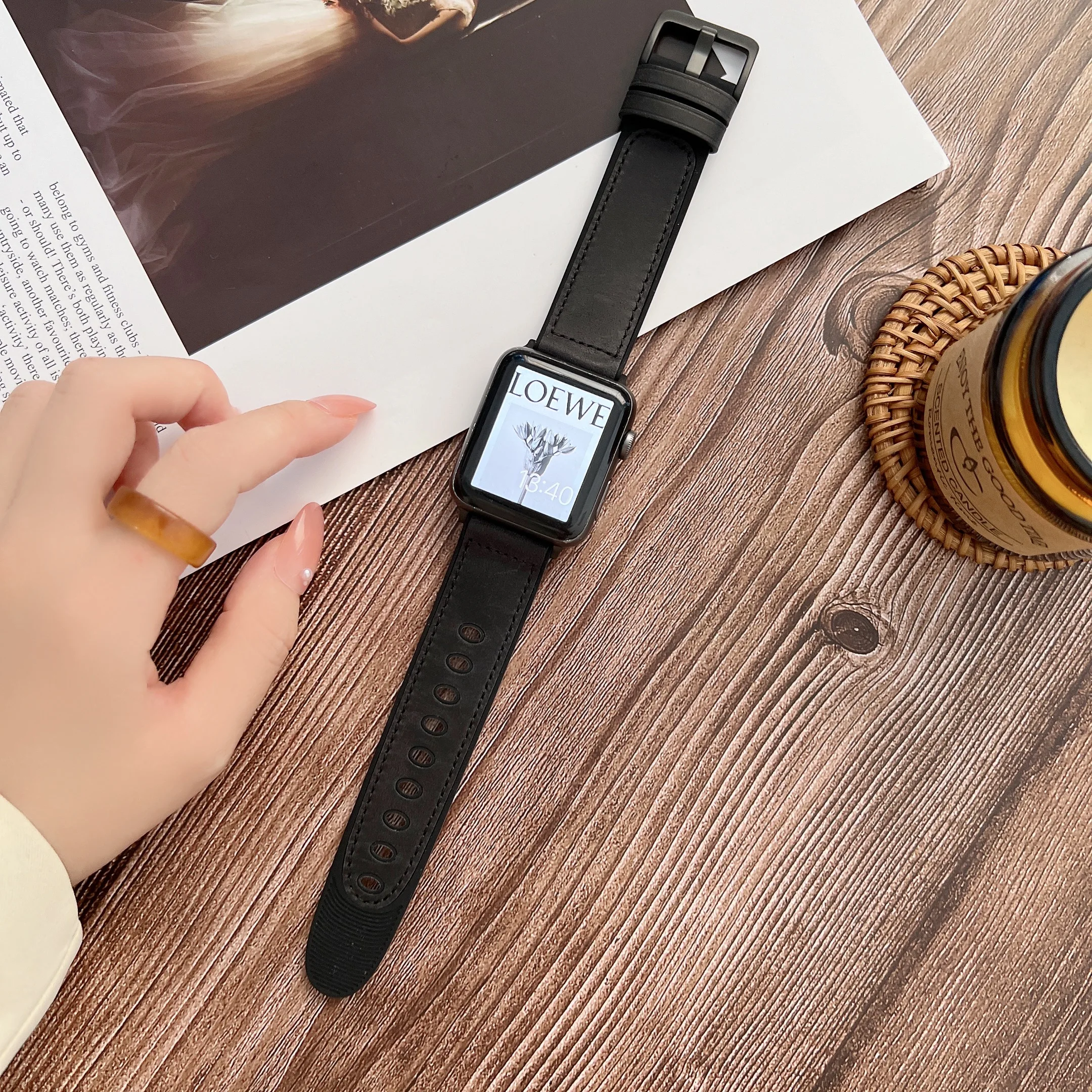 correa loop strap For correa apple watch 8 49mm band Solid Leather+Silicone 44mm 40mm 41mm 45mm iWatch series 7 6 SE 5 bracelet