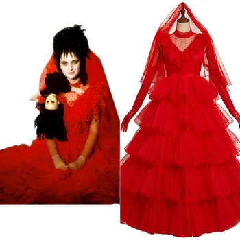 Movie Beetle cos Juice Lydia Cosplay Costume Red Wedding Dress Outfits Halloween Carnival Suit