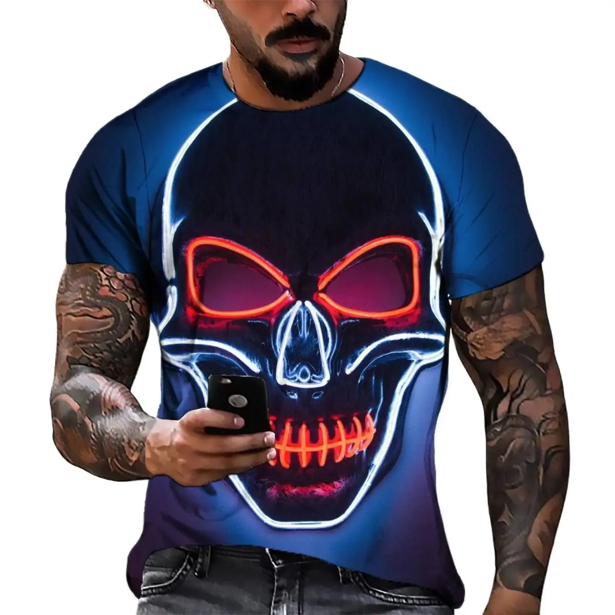 

Vintage Skull T Shirt For Men Printed 3d Skull Men's T Shirt Street Hip Hop Oversized Top Tee Shirt Men Clothing Male Camseta