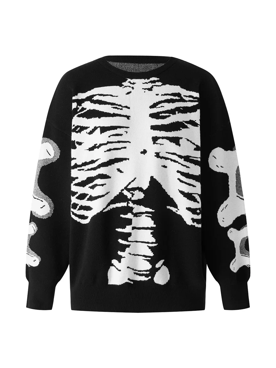 

Женский свитер со скелетом Y2k, пуловер с длинным рукавом и круглым вырезом, вязаный джемпер, топы