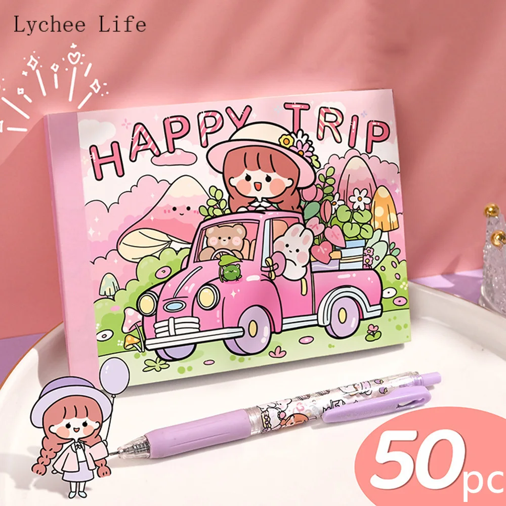 

Lychee Life 50Pcs/lot Happy Trip Paper Stickers 15X11CM For Scrapbooking Happy Planner DIY Crafts Card Making Decoration