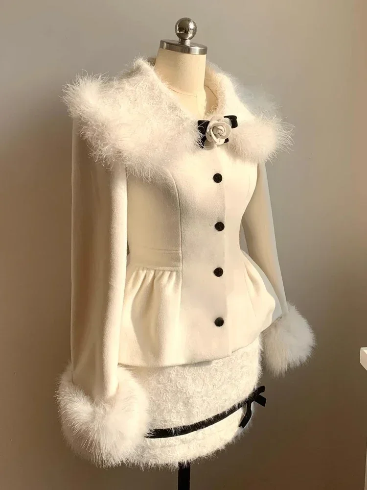 Женский шерстяной костюм элегантный зимний из двух предметов пальто с