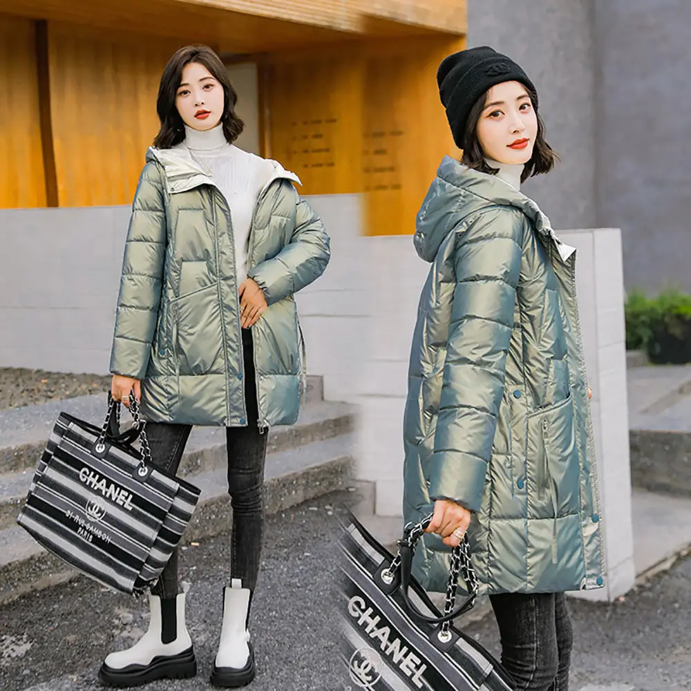 Women's New Winter Thicken Women's Puffer Coat Glossy Warm Hooded Long Cotton Padded Jacket Ladies Winter Down Cotton Parkas2022