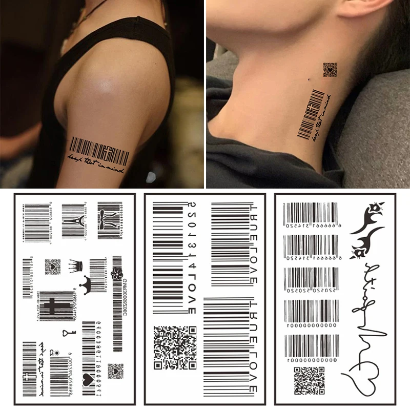 

Body Art Waterproof Temporary For Men And Women Individuality 3d Love Barcode Design Tattoo Sticker Waterproof Long Lasting