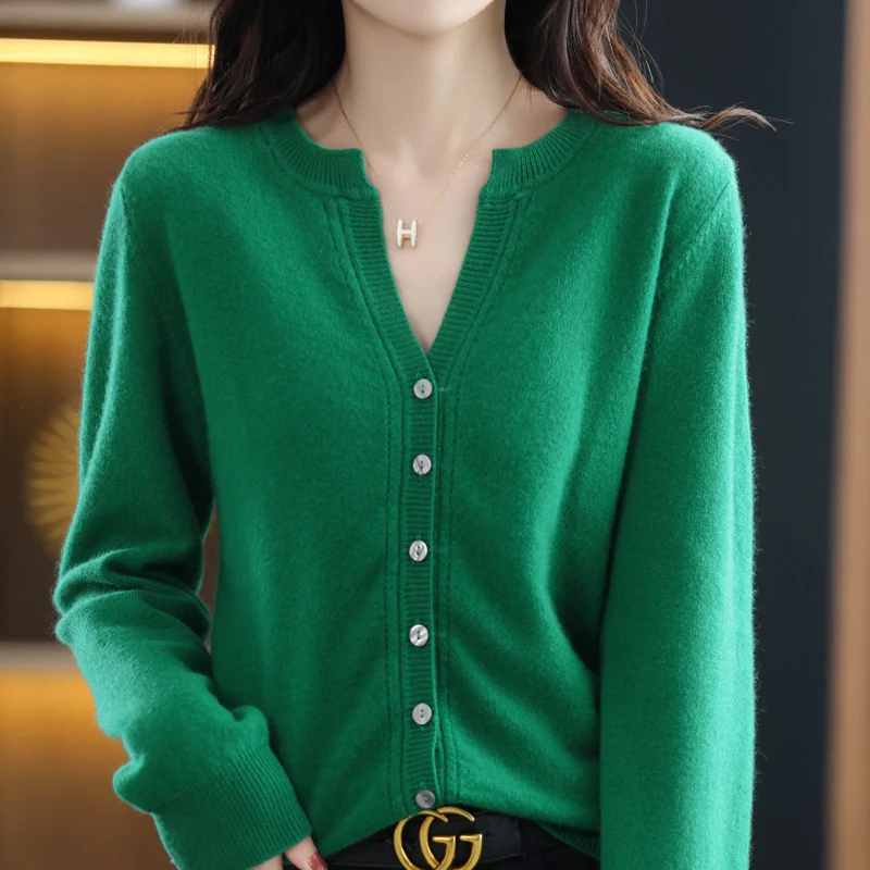 

100% Australian Wool Cardigan For Women's Spring and Autumn New Cashmere Sweater Loose Coat Fashion Top Knitted Jacket Trend XL