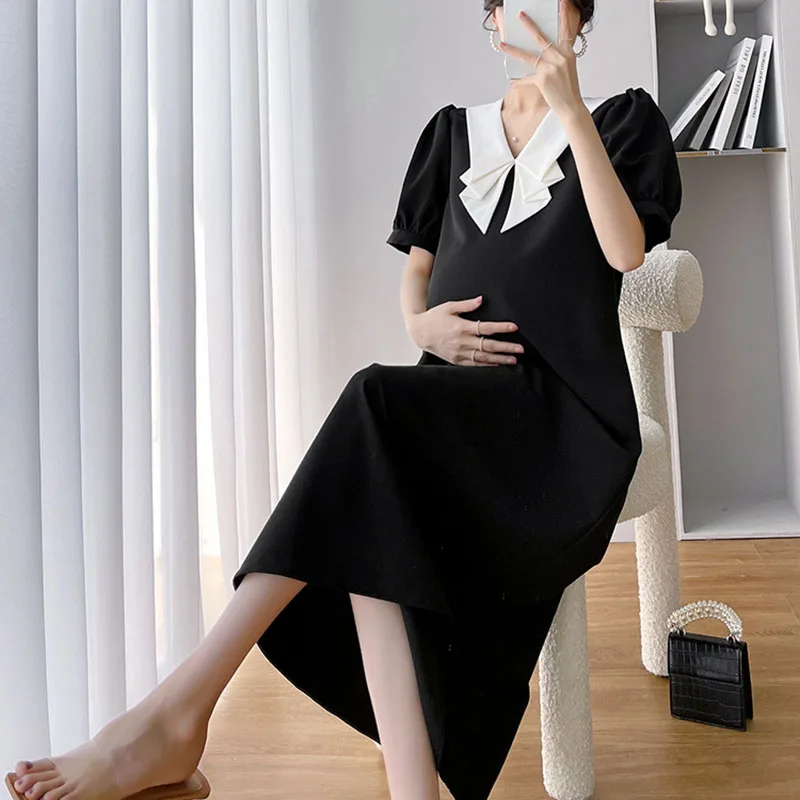 

Elegant Pregnant Women Clothes Summer 2022 Short Sleeve Pregnancy Clothes Black Maternal Dresses Pregnancy Dress for Baby Shower