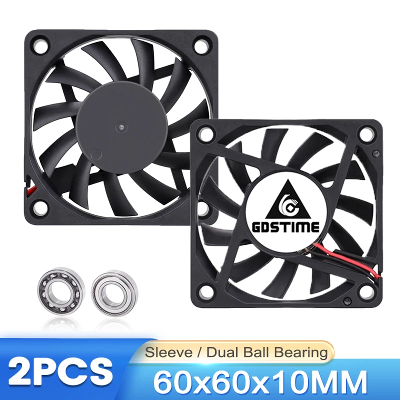 2PCS Gdstime DC 5V 12V 24V 6010 Axial Fan Dual Ball 60mm 6cm 60x10mm USB 2PIN 3PIN Brushless for Computer CPU Case Cooling - купить по