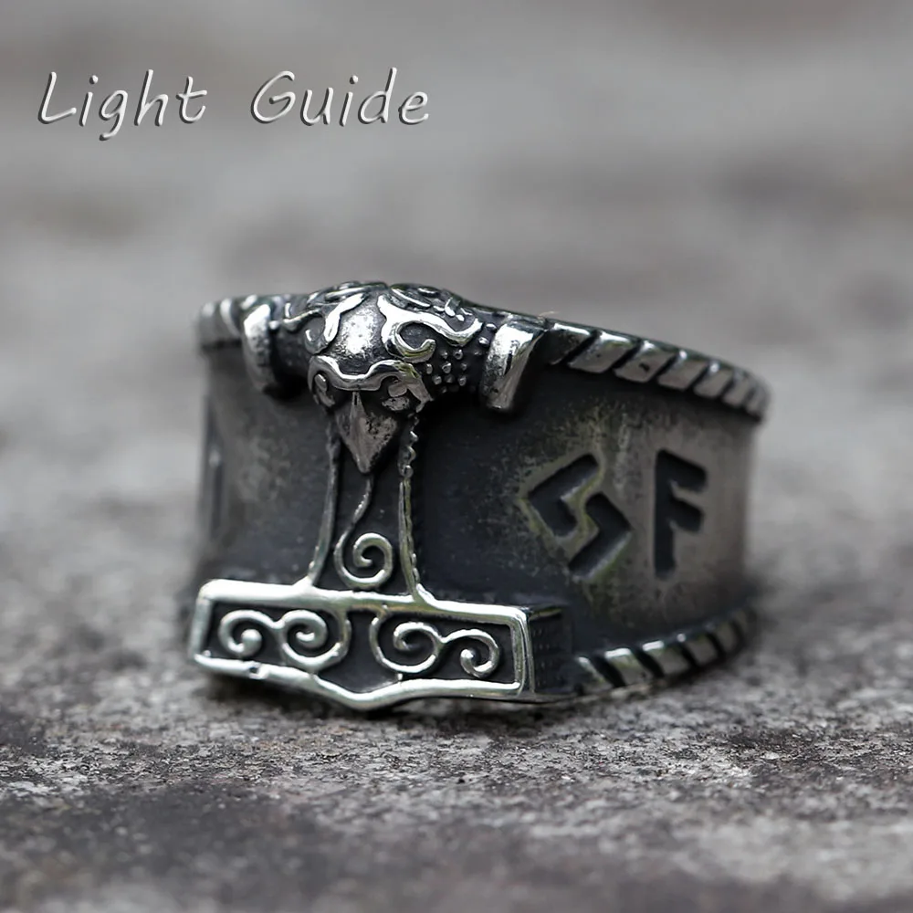 

2022 NEW Men's 316L stainless-steel rings Odin Celtic Knot Rune Thor Hammer Nordic VIKING Amulet Jewelry Gifts free shipping