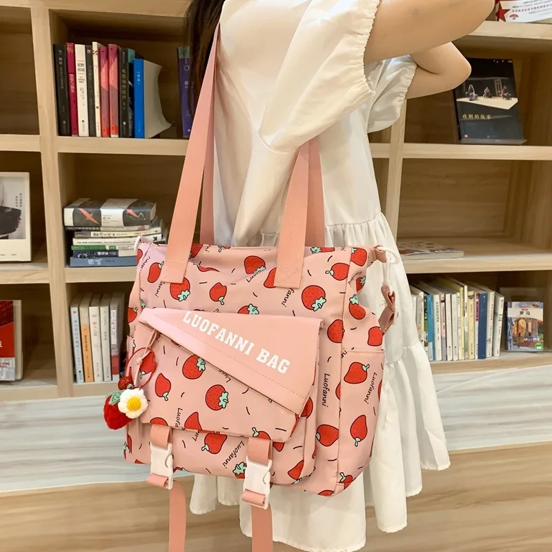 

Japanese Fashion Canvas Shoulder Bag Large Capacity Letters Travel Handbags Purse Casual Simple Crossbody Bags Female Tote Bags