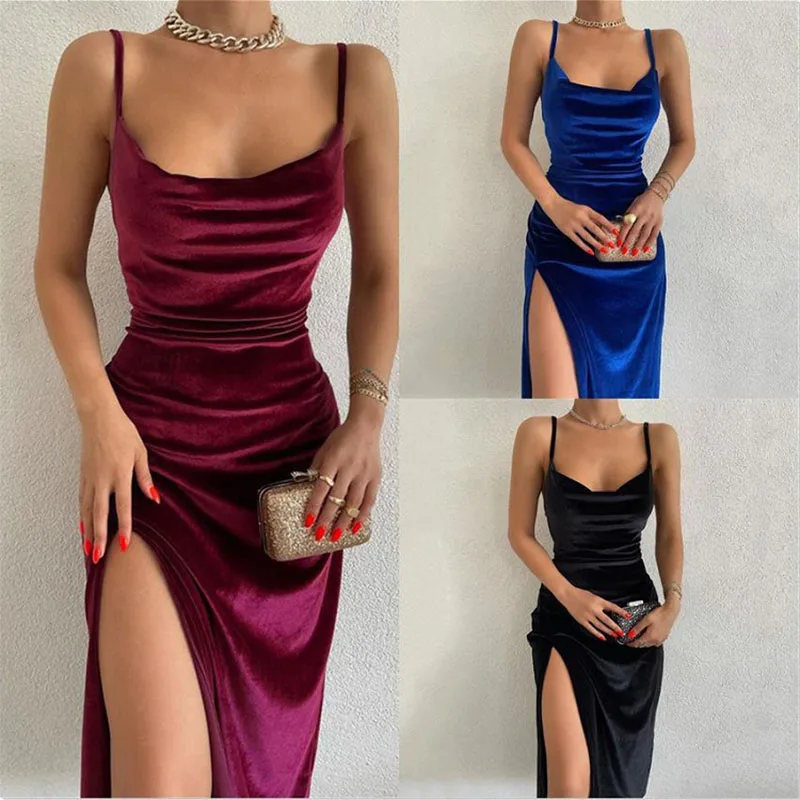 

Elegant Velvet Evening Dresses for Women Sleeveless Off Shoulder Backless Party Club Dress Sexy Formal Slim Celebrity Prom Gown
