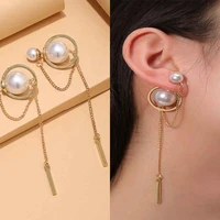 new pearl long earrings simple geometric pearl retro metal exquisite french earrings for wedding party gift 2022 fashion