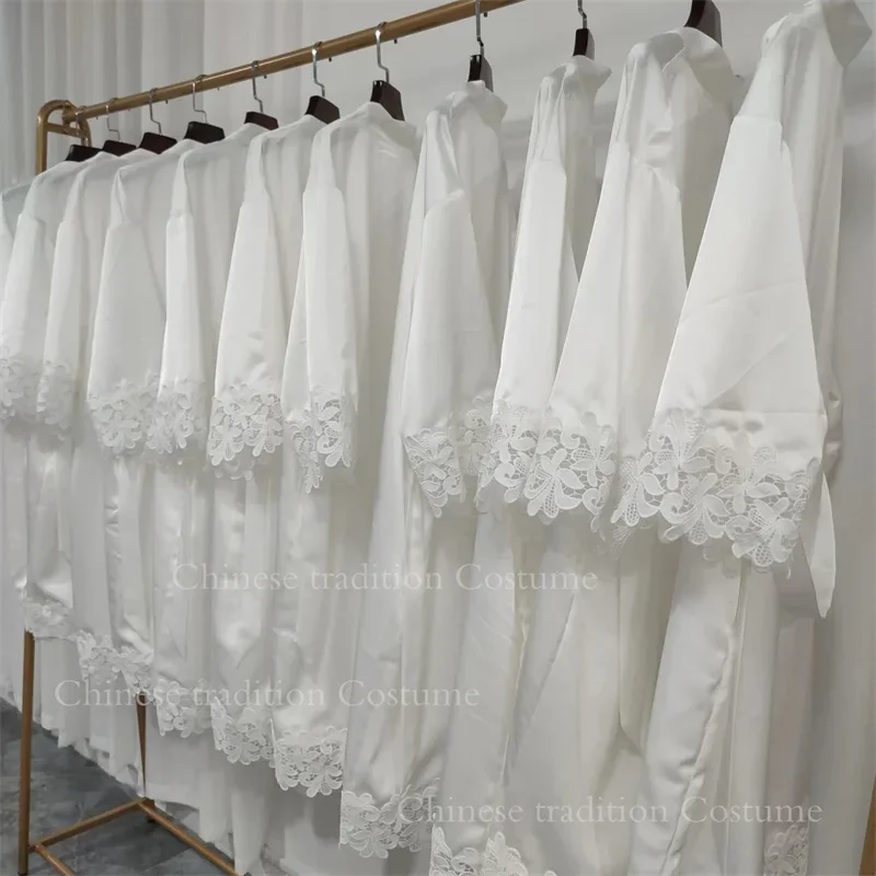 Женский сексуальный кружевной свадебный халат с цветочной вышивкой кимоно для