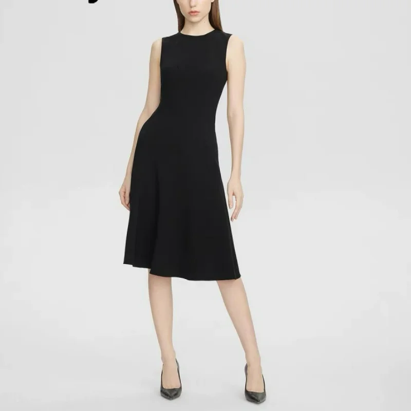 Original Design Women Elegant Black Sleeveless A-line Simple Style Knee Length Dresses 2023