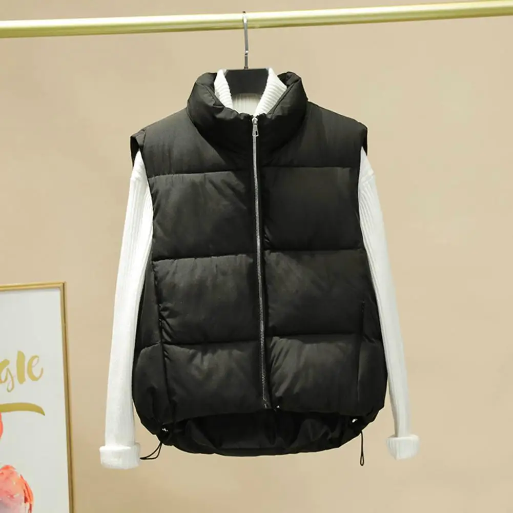 

Warm Coat Thickened Sleeveless Women's Winter Vest Warm Stand Collar Coat with Neck Protection Zip Up Cardigan Waistcoat Cold