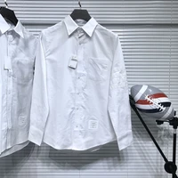 tb thom mens dress shirt slim fit high quality spring autunm solid shirts white 4 bar striped design oxford fashion brand shirt
