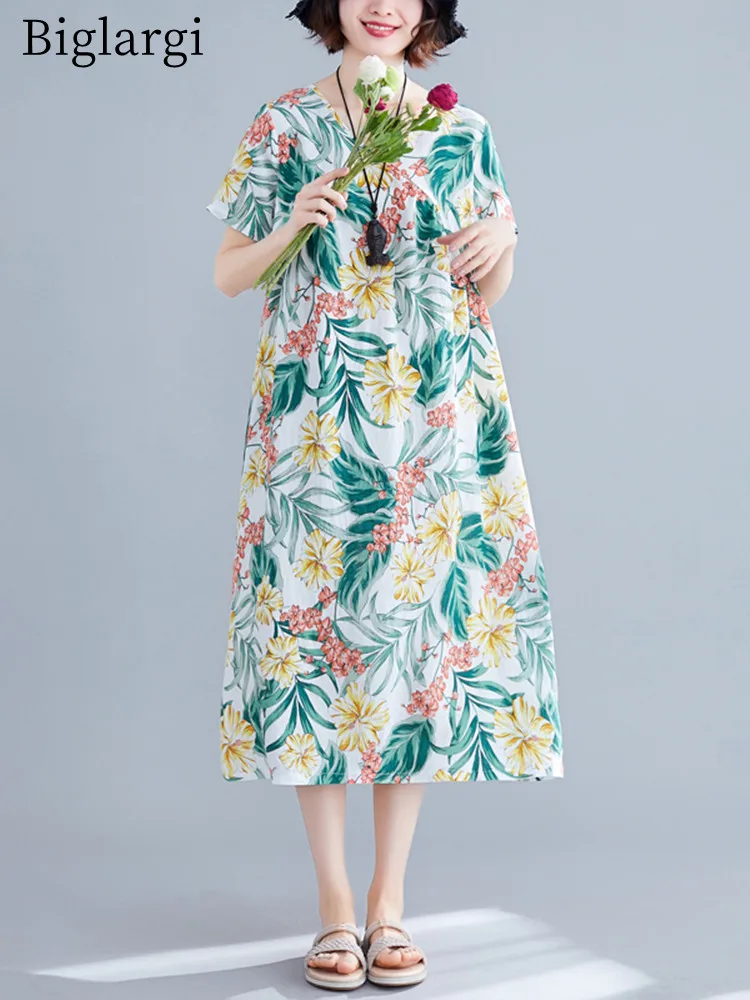 

Oversized Print Tshirt Dress Woman Summer Loose Casual Large Size Ladies Women Dresses Korean Fashion T Shirt Floral Midi Dress