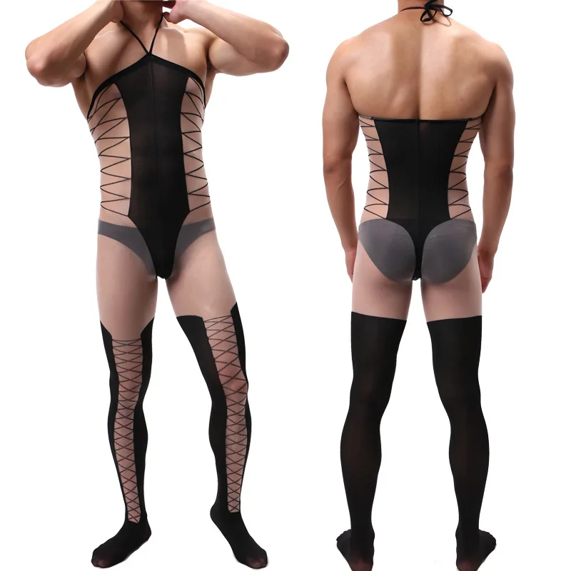

AIIOU Sexy Men See Through Bodysuit Clubwear Shiny Glossy Teddy Sheath Fetish Lingerie Gay Sissy Erotic Bodystocking Teddies