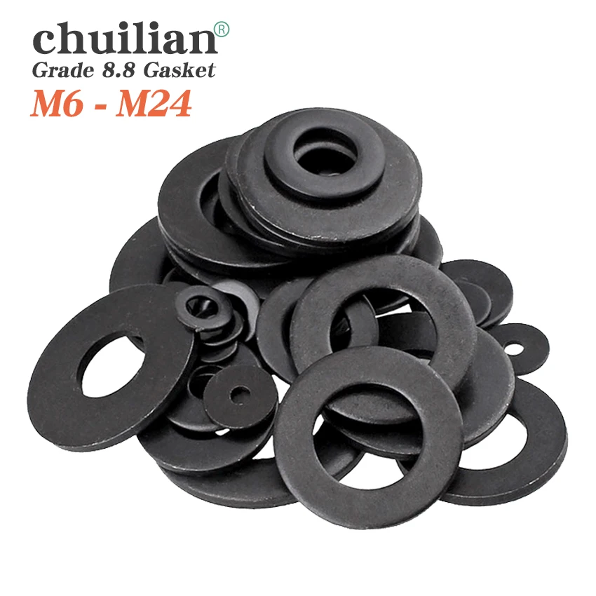 

2-50 PCS Plain Flat Washer M6 M8 M10 M12 M14 M16 M18 M20 M22 M24 Carbon Steel Material Blackening Flat Gasket Grade 8.8