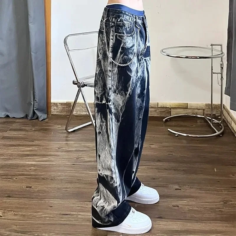 

2023 Black Womens Jeans High Waist Vintage Straight Baggy Pants Chic Design Streetwear Tie Dye Hip Hop Summer Denim Wide Leg Tro