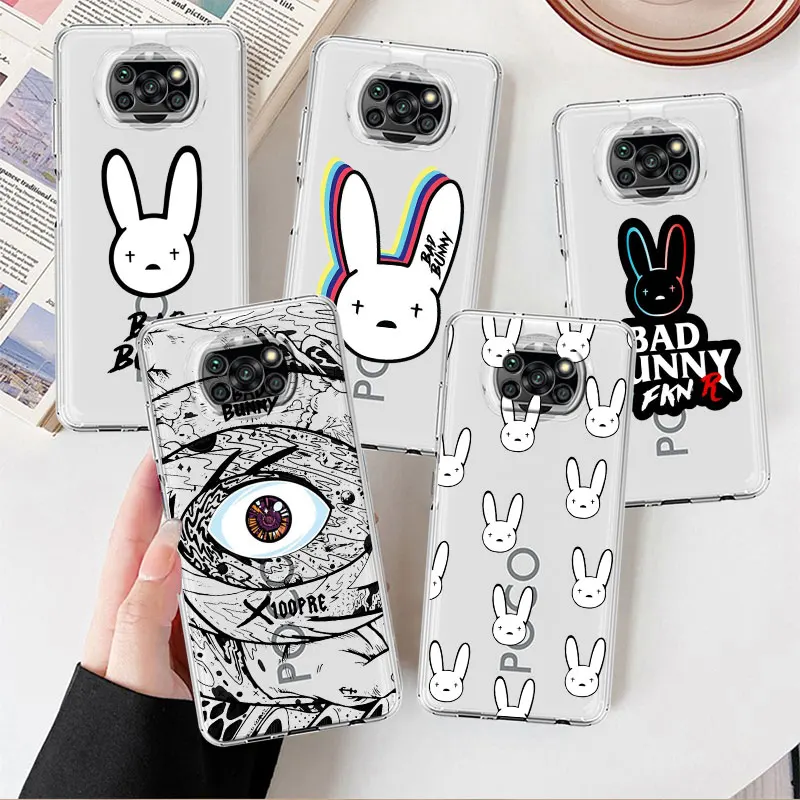 

Anime Bad Bunny Clear Case For Xiaomi Mi Poco X3 NFC M3 Pro F3 F1 11 Lite 12 Redmi Note 10 9S 8 7 9 Soft Phone Cover