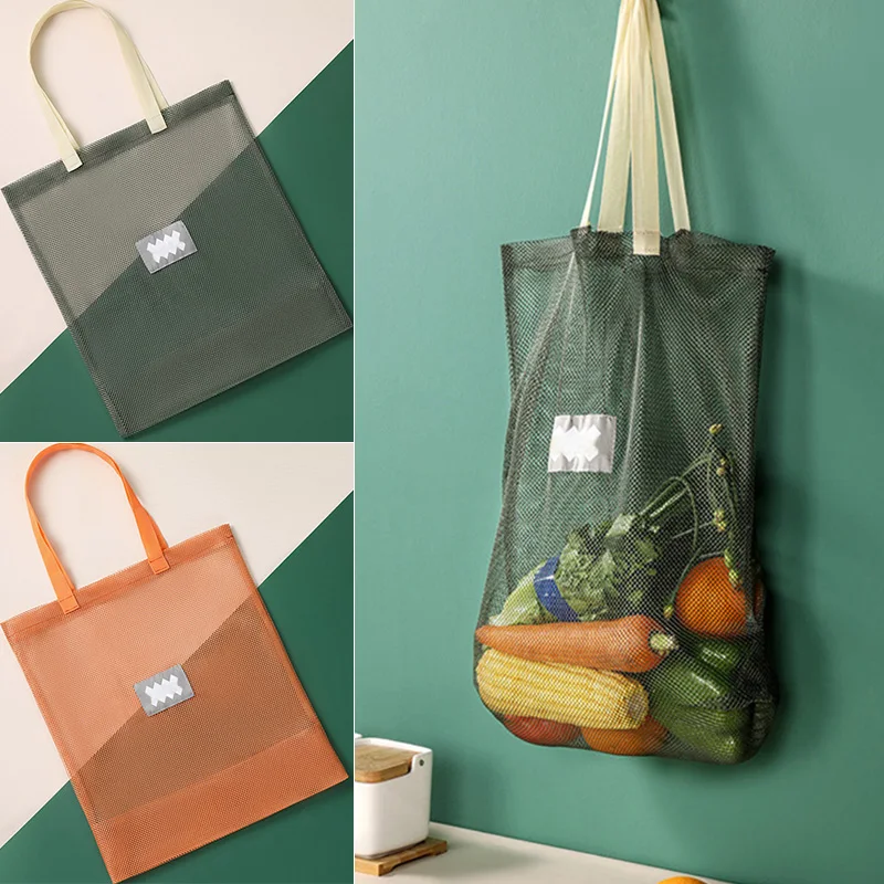 

Многоразовые подвесные мешки для хранения, сетчатая дышащая сумка для покупок фруктов и овощей, сетчатый органайзер для чеснока, лука, кухонные аксессуары