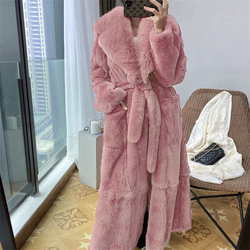 Winter Women Thick Warm X-Long Faux Fur Jacket Female High Quality Fluffy Rabbit Fur Coat Oversize Loose Parkas Oversize Coat