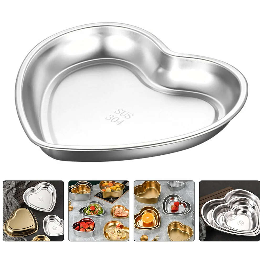 

Steel Plates Dish Stainless Bowl Plate Sauce Dipping Bowls Tray Heart Snack Metal Salad Dishes Appetizer Platter Serving
