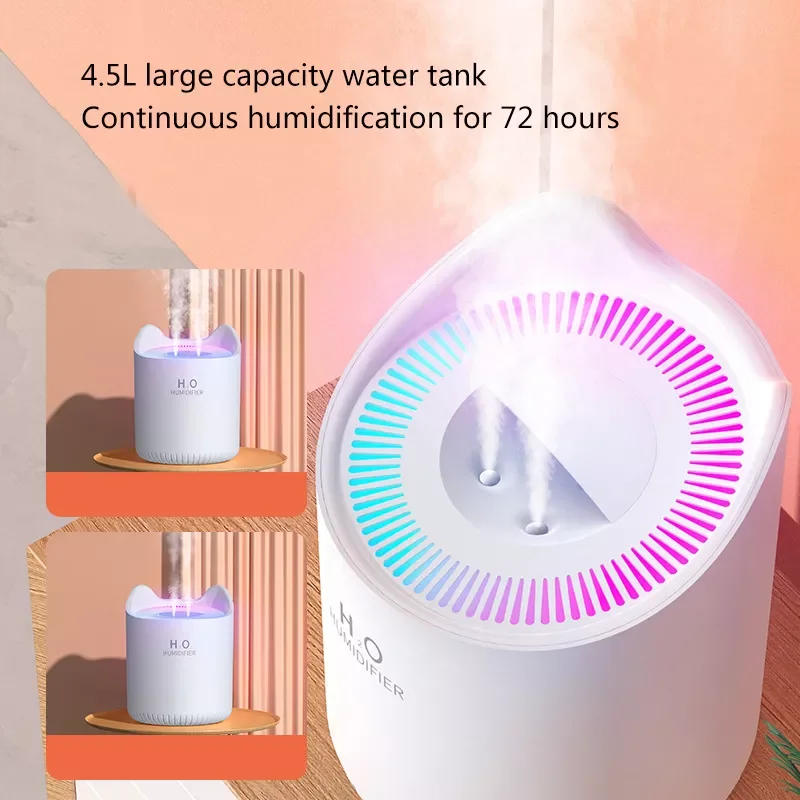 

Double Nozzle Humidifier 4.5L Mist Maker Broadcast Aromatherapy Essential Oil Diffuser With LED Light Home Air Humidifiers