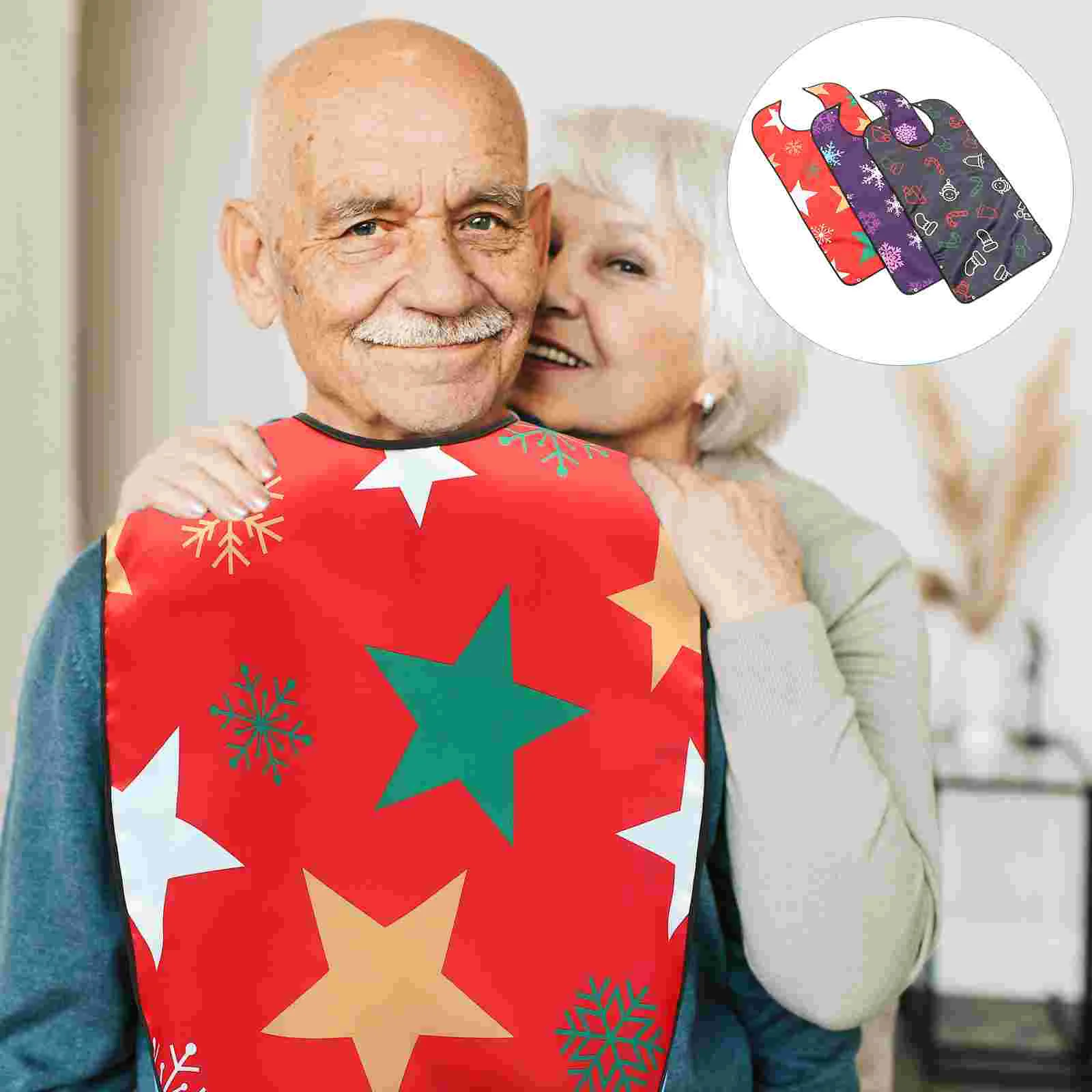 

Bib Adult Christmas Bibsfor Eating Adjustable Man Adults Printed Senior Strap Buckle Snap Pattern Disabled People Supplies