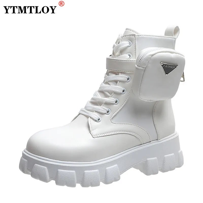 New Botas Women Motorcycle Ankle Boots Wedges Female Lace Up Platforms Spring Black Leather Oxford Shoes Women  Botas Mujer Bag