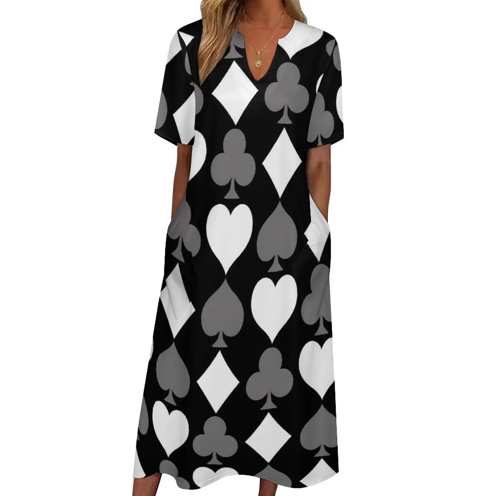

Женское платье макси с принтом покерных карт, Летнее Длинное платье в богемном стиле, Макси-Платье с графическим принтом, большие размеры