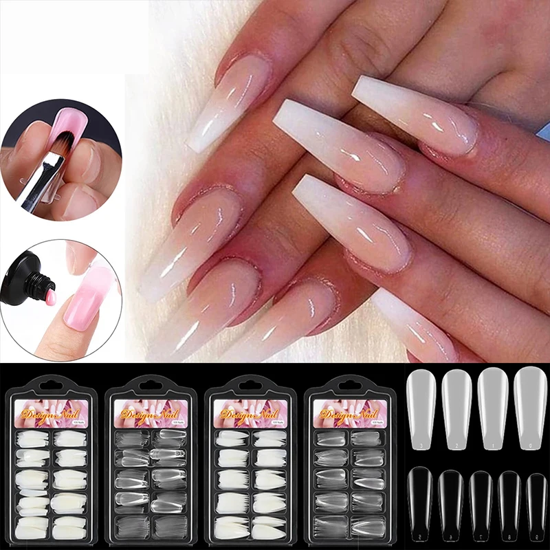 

100pcs/box Clear Seamless Fake Nails Full Coverage False Nails Tips Short T-shaped Full Sticker For Nails Manicures Ballerina
