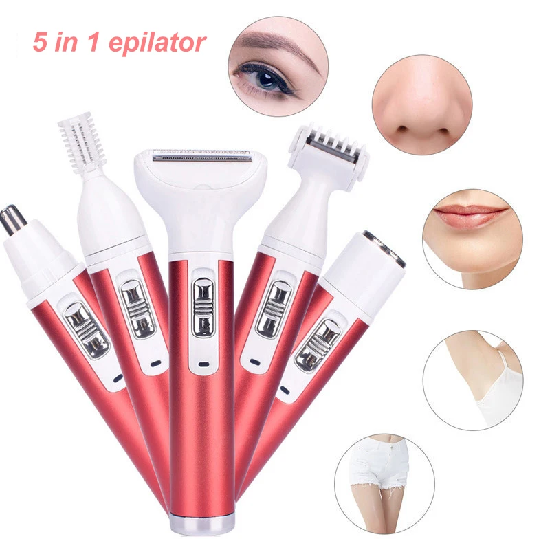 

5 in 1 Electric Hair Remover Rechargeable Lady Shaver Nose Hair Trimmer Eyebrow Shaper Leg Armpit Bikini Trimmer Women Epilator