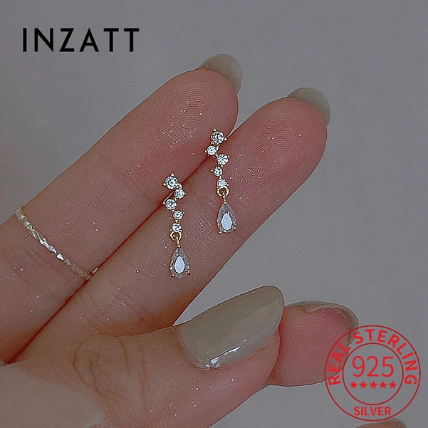 

INZATT Real 925 Sterling Silver Zircon Pendant Stud 14K Gold Earrings For Women Cute Fine Jewelry Accessories Drop Shipping