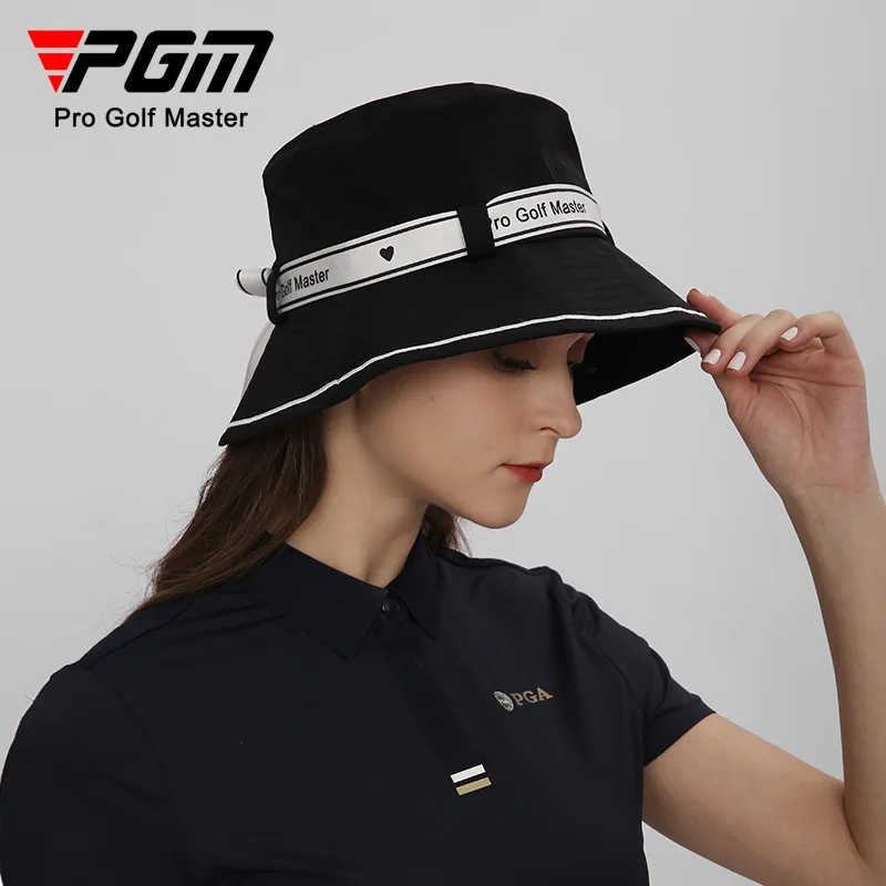 

PGM Breathable Anti-sweat Bucket Hats for Women Sun Protected Golf Sun Visor Hat Female Anti-UV Fisherman Caps With Bow TieMZ056