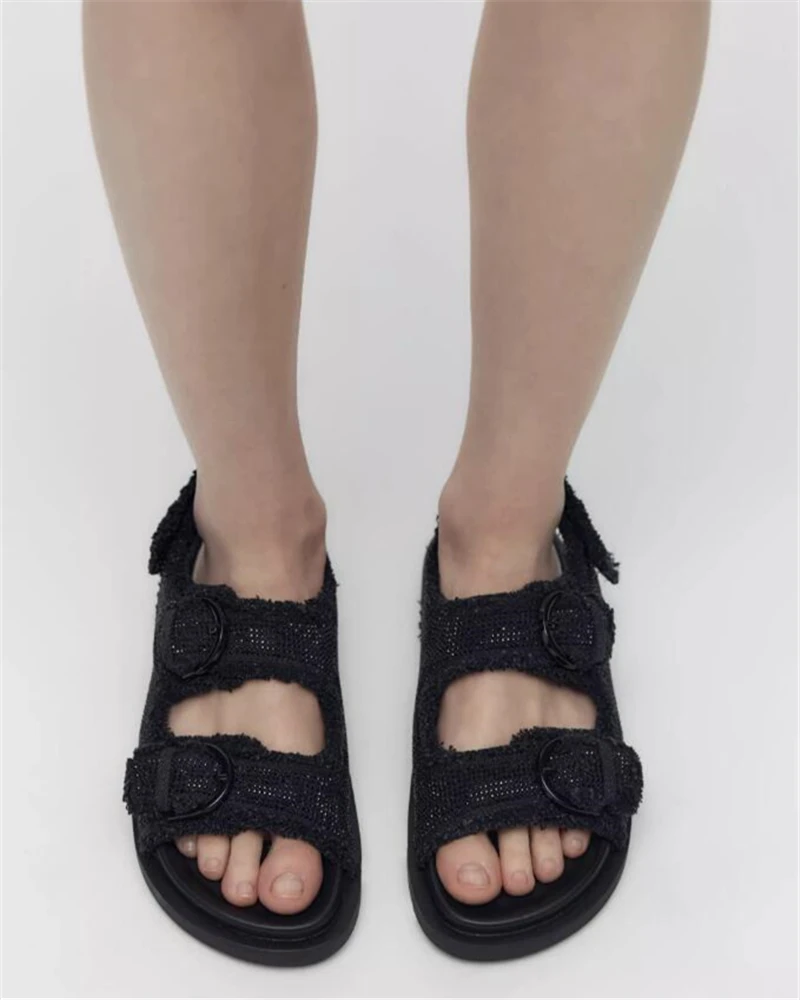 Designer Sandals Women Summer 2023 Casual Beach Flats Ladies Thick Sole Platform Shoes Black Crystal Gladiator Sandalias Mujer