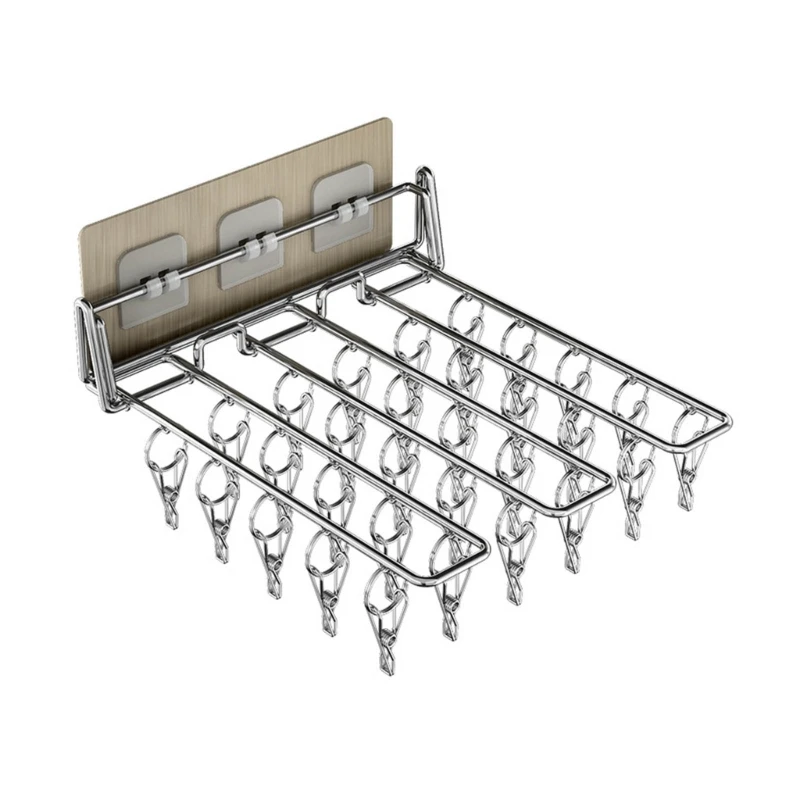 

Вешалка для сушки одежды на балконе, настенный зажим для хранения, складная вешалка из нержавеющей стали для сушки носков, полотенец, бюстга...