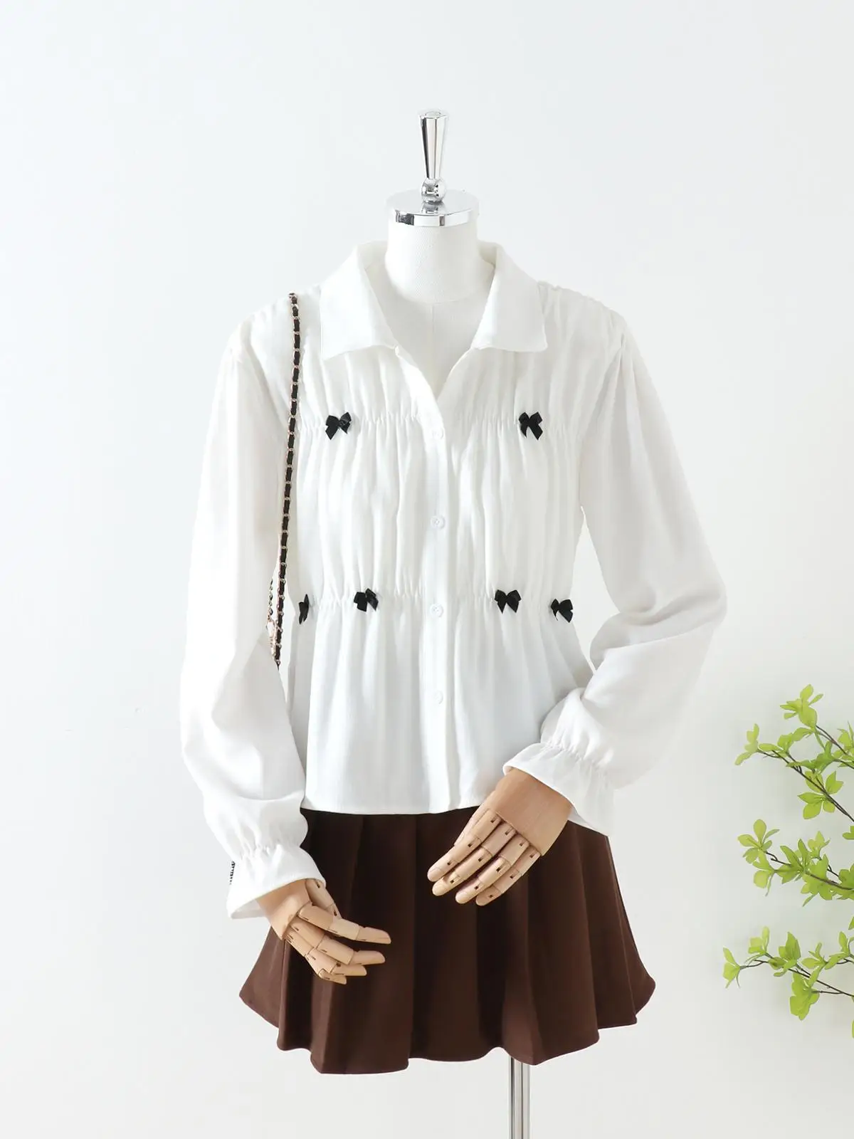 Korean Sle Doll Collar Shirts Women's Long Sleeve Autumn and Winter Pleating Bow High Sense Western Versatile Casual ...