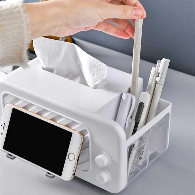 

Paper Box Desktop Mobile Phone Holder Dormitory Plastic Tissue Box Face Masks Storage Box Creative Sundries Organizers