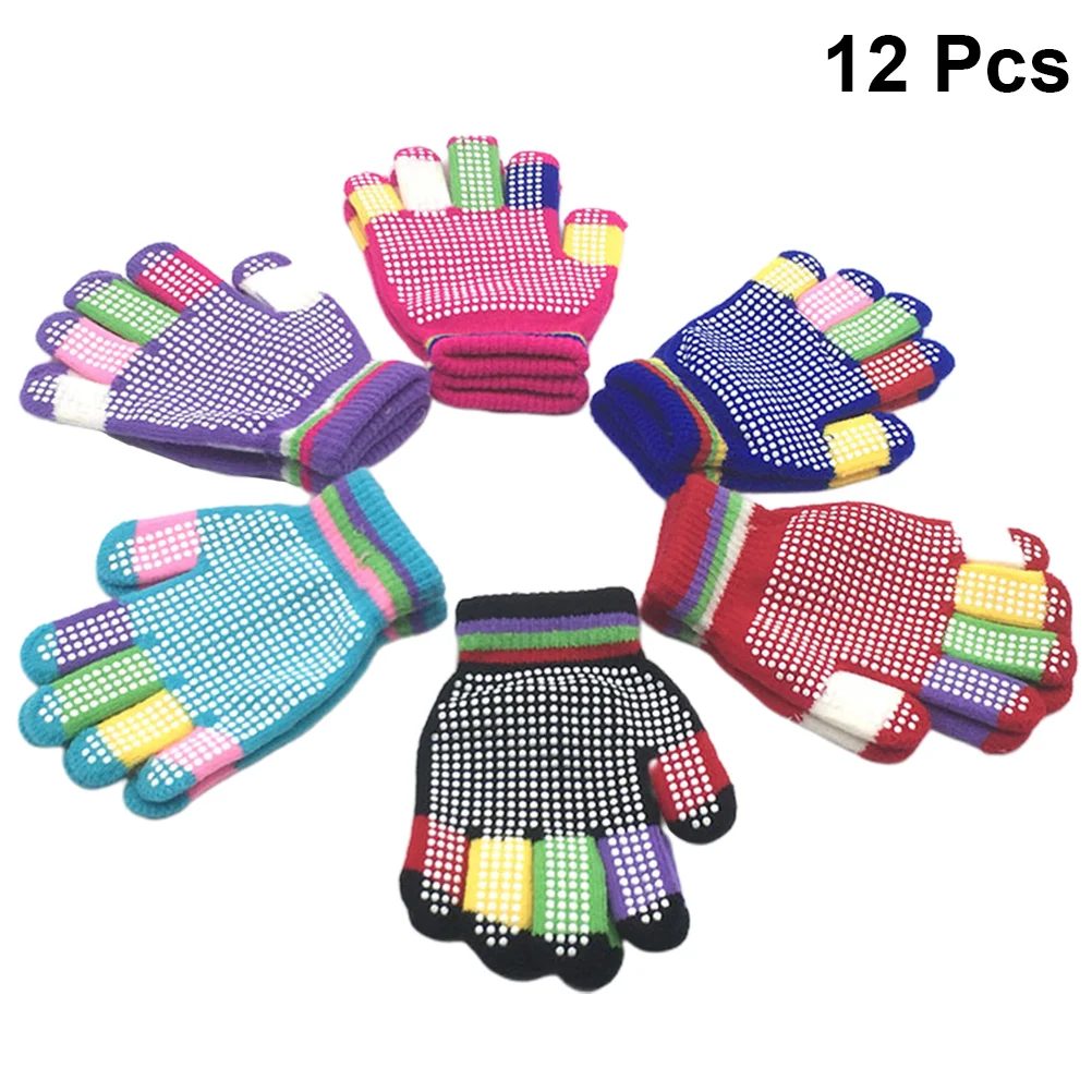 

12 Pairs of Non- Stretchy Keep Warm Snow Full Finger Mittens Skating Mits Colorful Gripper ( )
