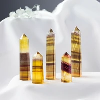 natural stripe yellow fluorite stone point hexagonal obelisk terminated wand reiki healing energy minerals crystal quartz gems