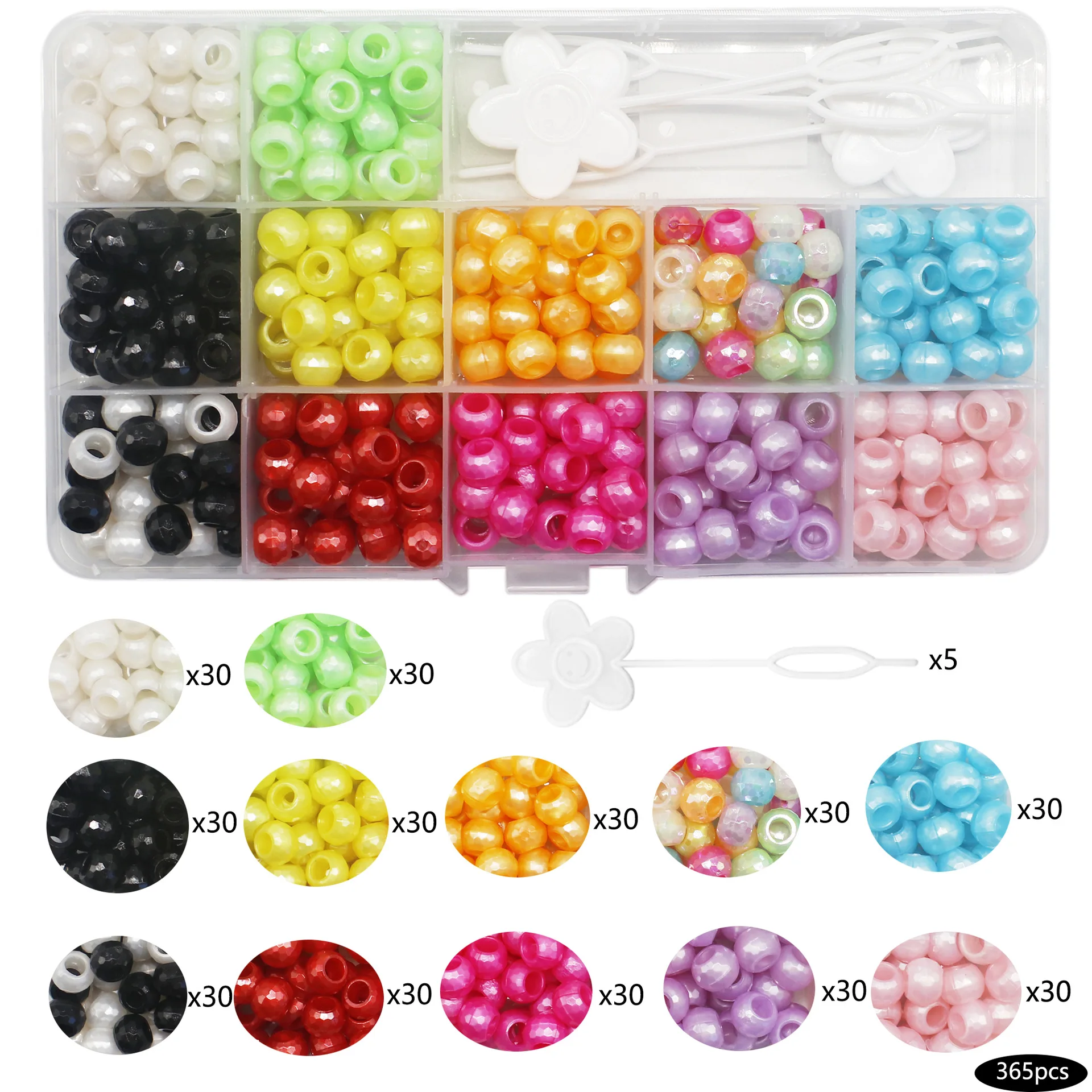 

365 Pcs/lot Braids Hair Beads Acrylic Round Hair Dreadlock Beads Hair Rings Tubes for Kids Girls Women Hair Accessories
