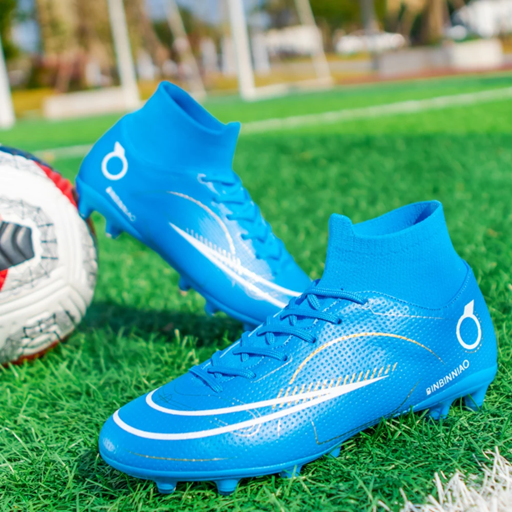 Men's Football Boots Adult Kids TF/FG Outdoor Soccer Cleats Training Sport Footwear Unisex High Cut Non-slip Sneakers 35-45