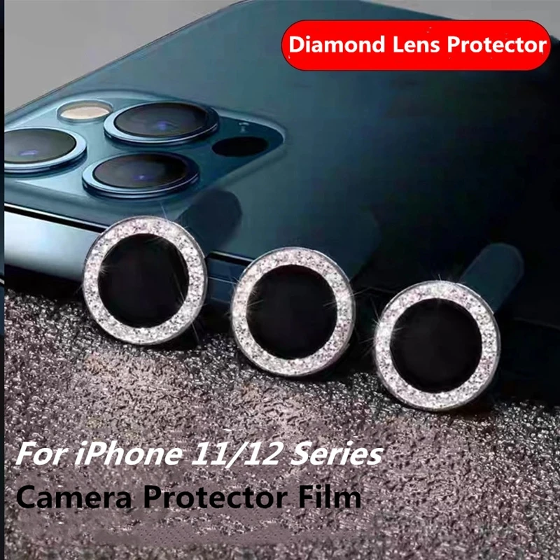 

Блестящий Алмазный протектор объектива камеры для iPhone 12 13 Pro Max металлическое кольцо Объектив Закаленное стекло пленка для iPhone 11 Pro 12 Max крышк...