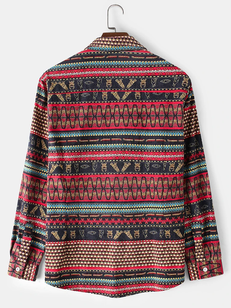 Mens Winter Jackets Cotton Vintage Ethnic Shirt Patter Print Thin Daily Jacket Chest Pocket Shirts