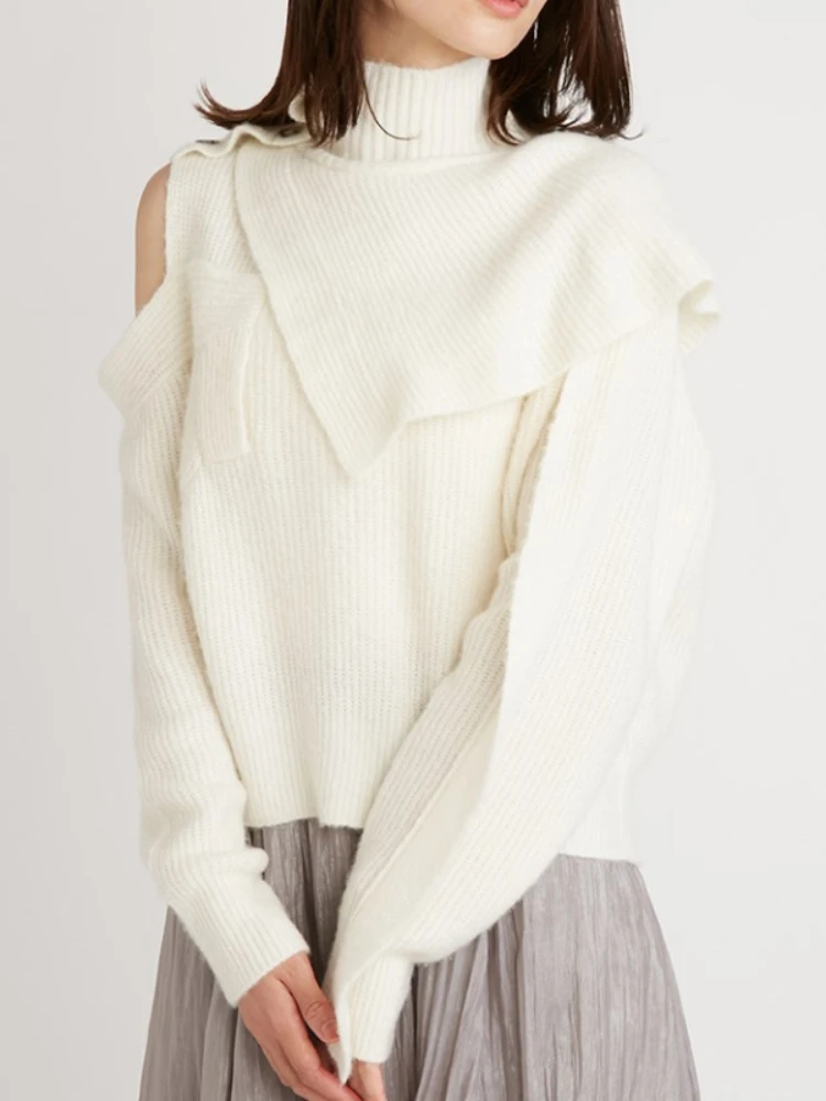 Японский модный свитер асимметричного покроя с воротником хомут Y2k топ пикантные